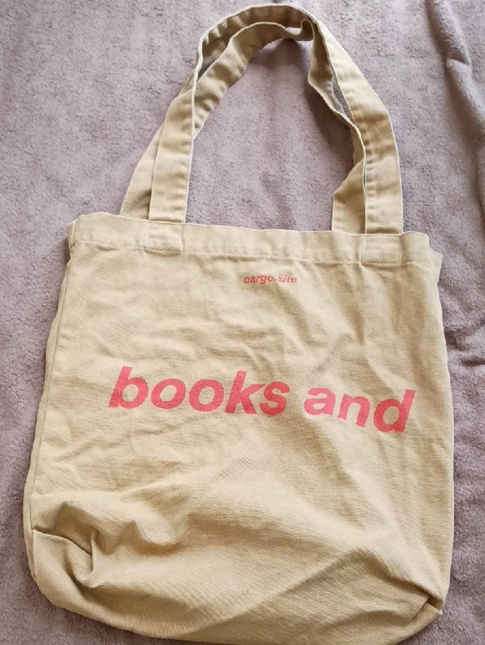 Beige Canvas Tote with Pink 'books and' Print